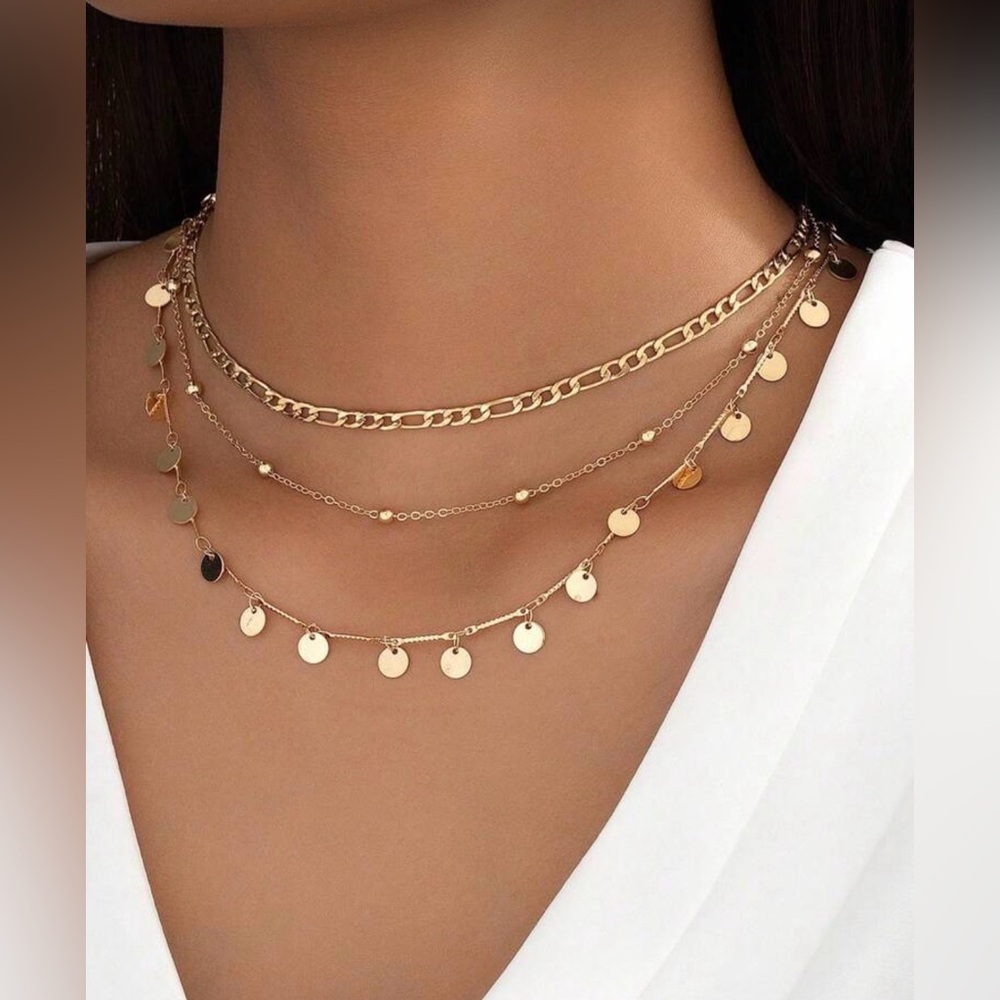 Gold Layered Disc Charm Necklace - Women Jewelry